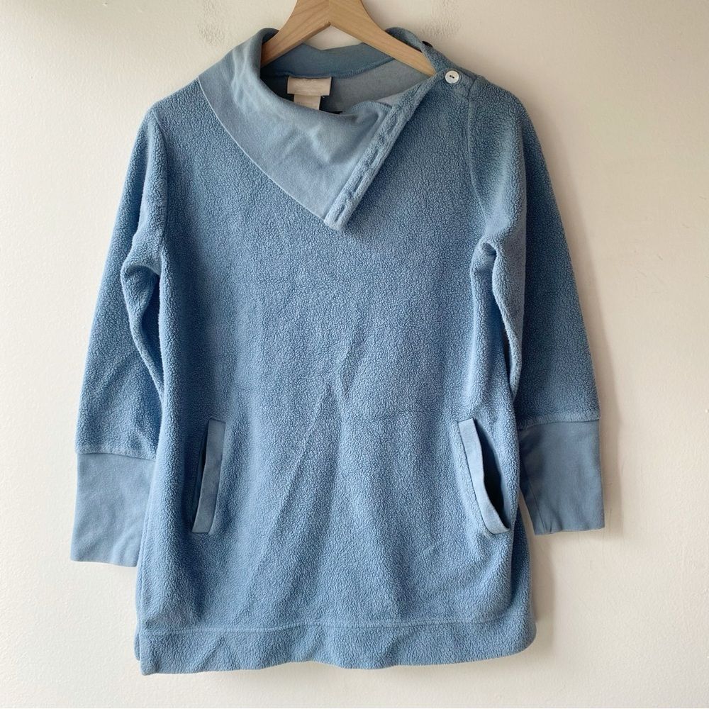 soft surroundings blue pullover button turtleneck sweatshirt size s small